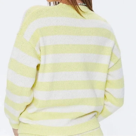 Forever 21 Yellow and White Striped Drop-Sleeve Sweater - Picture 2 of 13